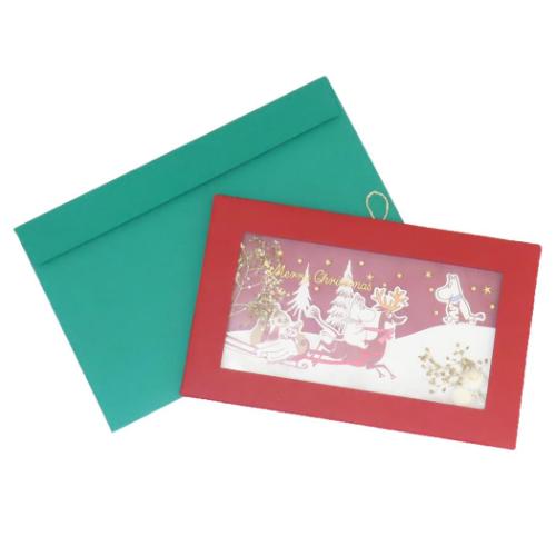 ハーバリウムクリスマスカード クリスマスカード ムーミン そり 北欧 APJ 封筒付きグリーティングカー..