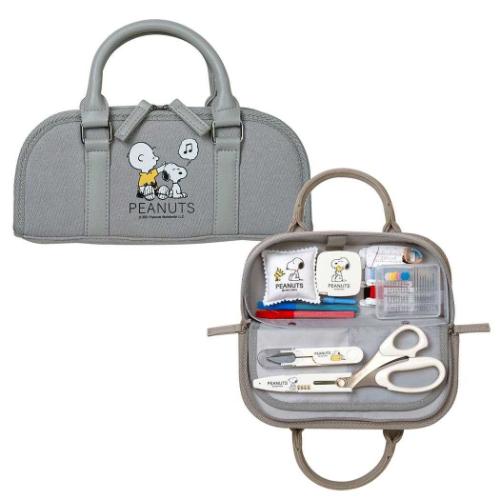 ソーイングセット クラフトバッグ ラウンドタイプ 手芸用品 スヌーピー グレー ピーナッツ ミササ 裁縫..