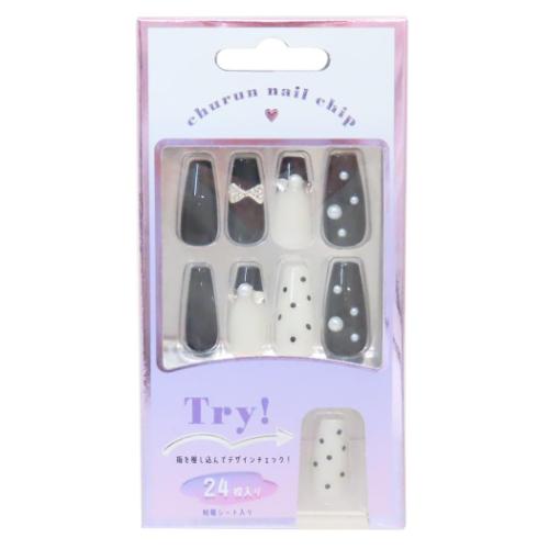 ネイルチップ ロングスクエアタイプ コスメ雑貨 PEARL DOT カミオジャパン ネイルアート 付け爪 おしゃ..