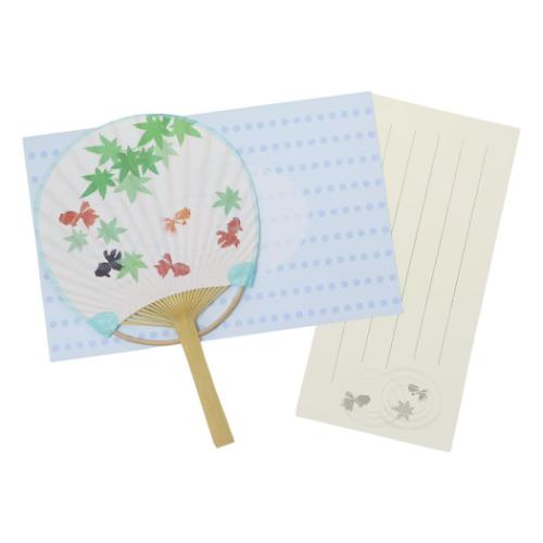 Notebooks, Paper Products - 竹うちわグリーティングカード 一筆箋付きサマーカード グリーティングカード 金魚 アクティブコーポレーション 暑中見舞い メッセージカード メール便可