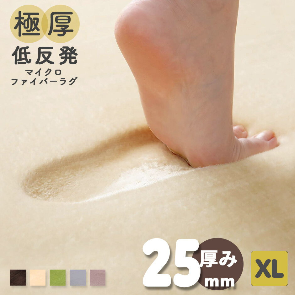 ◆商品名：極厚低反発ラグ　XLサイズ ◆サイズ 幅200×奥行300×厚み2.5(cm) ◆梱包サイズ 幅77×50×39(cm)/9kg（梱包材含む） ◆表生地 高密度マイクロファイバー180g/m2　毛足約4〜5mm ◆裏生地 不織布(PVC点滑り止め)約1mm ◆クッション材 高密度低反発ウレタン、約20mm ◆カラー ブラウン、ベージュ、グリーン、グレー、モカ ◆重量 約8kg ◆備考：他商品との同梱は出来かねます。 ※沖縄・離島・北海道は別途送料お見積りとなります。 ※その他、記載事項ご確認の上ご注文ください。 ※ご使用のモニターやディスプレイ等の環境によって、実際の明るさや色と多少異なって見える場合がございます。 ※組み立て方や個体差により、サイズ表記と多少の差異が生じる場合がございます。◆商品名：極厚低反発ラグ　XLサイズ ◆サイズ 幅200×奥行300×厚み2.5(cm) ◆梱包サイズ 幅77×50×39(cm)/9kg（梱包材含む） ◆表生地 高密度マイクロファイバー180g/m2　毛足約4〜5mm ◆裏生地 不織布(PVC点滑り止め)約1mm ◆クッション材 高密度低反発ウレタン、約20mm ◆カラー ブラウン、ベージュ、グリーン、グレー、モカ ◆重量 約8kg ◆備考：他商品との同梱は出来かねます。 ※沖縄・離島・北海道は別途送料お見積りとなります。 ※その他、記載事項ご確認の上ご注文ください。 ※ご使用のモニターやディスプレイ等の環境によって、実際の明るさや色と多少異なって見える場合がございます。 ※組み立て方や個体差により、サイズ表記と多少の差異が生じる場合がございます。