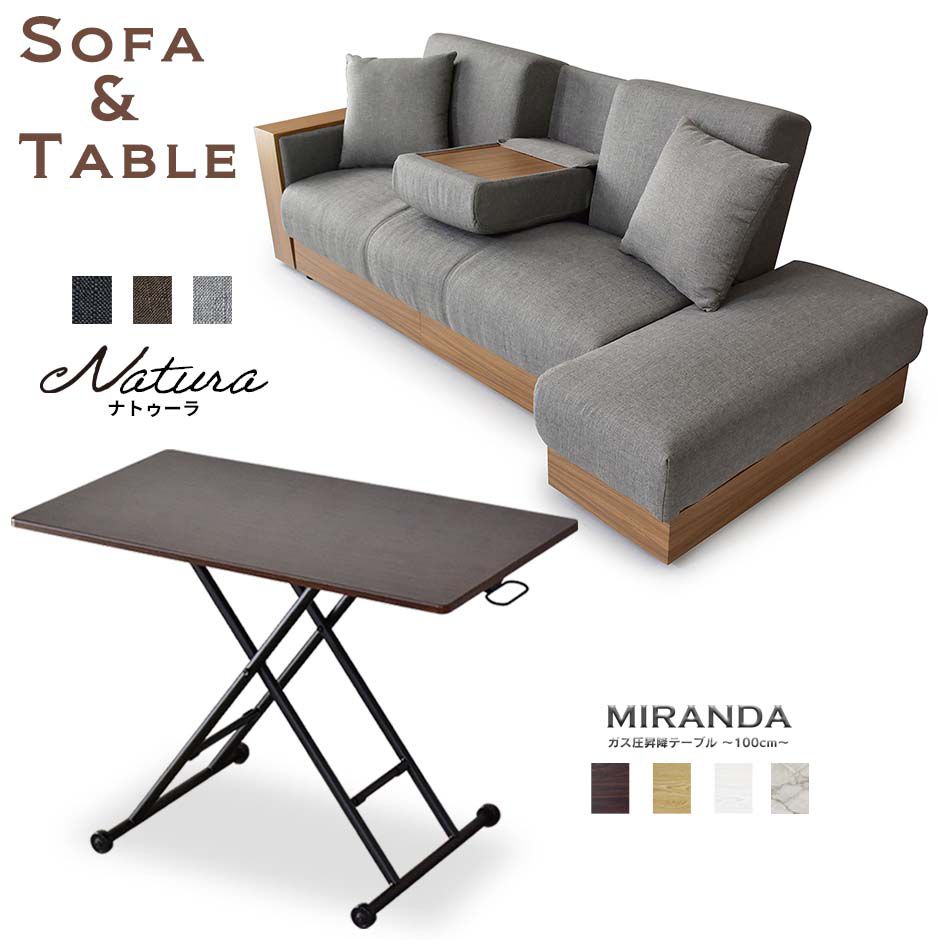 ソファベッド センターテーブル セット ソファ ベッド リクライニング 収納 スツール 3人掛け 昇降テーブル ガス圧 折り畳み ナトゥーラFAB ミランダ100cm