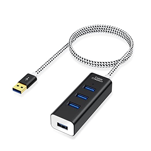 usb 3.0 ハブ,CableCreation 4ポートUSB 3.0 アルミ製データハブ + 1.4m 耐久性編組3.0延長ケーブル Mac/PC/USBフラッシュディスクに対応 ブラック+ホワイト