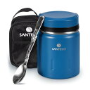 SANTECO 真空断熱 スープジャー 500ml 広口 保温保冷 ランチジャー保温弁当箱 スプーン 専用バッグ付 オシャレ 男女兼用 ピクニック 部活用 ブル...