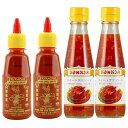 2種類シラチャー (レッド) 210g / スイートチリソース 245g (各2本) ユウキ食品 液体調味料 ホットチリソース パスタ タコス ポテトフライ ローストチキン サラダ ホットドック ピザ ハンバーガー 生春巻き 揚げ物 カオ