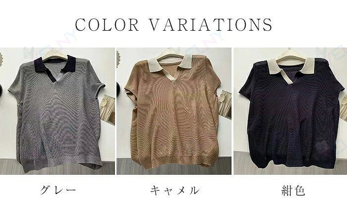 ニットブラウス 半袖 無地 レディース トップス ニットトップス Vネック 春 夏 秋 薄手 涼しい ニットブラウス おしゃれ プルオーバー シャツブラウス ブラウス リラックス ファッション シンプル カジュアル オフィス 柔らかい 仕事 通勤 着痩せ 春秋物 新作 お洒落 velny-10061772 Velny サンプル画像2