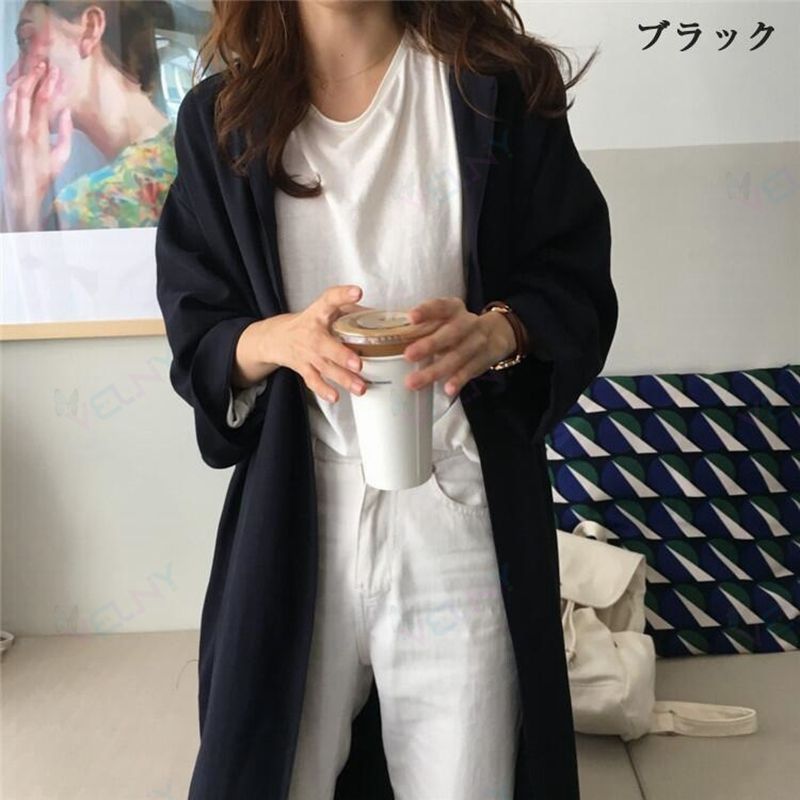 羽織り ワンピース シャツワンピース レディース ワンピ ロングワンピース ロング 長袖 まくり 綿 コットン 大きいサイズ ゆったり 重ね着 春 夏 秋 ロングシャツワンピース ブラウン ブラック velny-10054836 Velny サンプル画像3