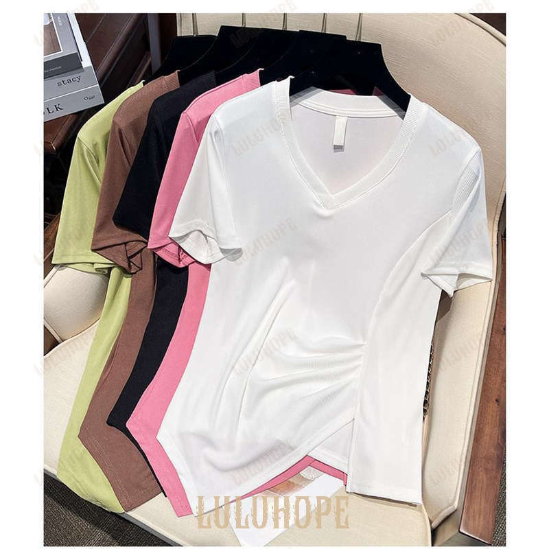 Rakuten - vネックtシャツ レディース 夏 半袖 白tシャツ アシンメトリー 薄手 着痩せ ゆったり きれいめ おしゃれ カジュアル 大きいサイズ