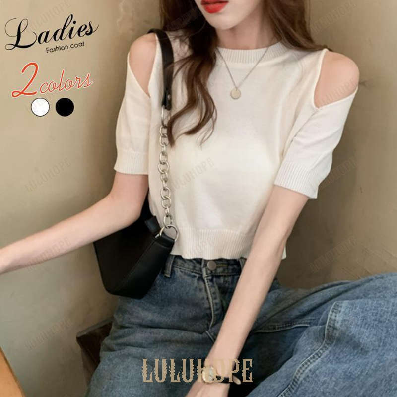 Tシャツ半袖 ニットTシャツ レディース トップス 半袖Tシャツ 無地Tシャツ ニット 薄手 サマーTシャツ ゆったり 夏Tシャツ 通勤 お洒落 ベーシック 上着 新作