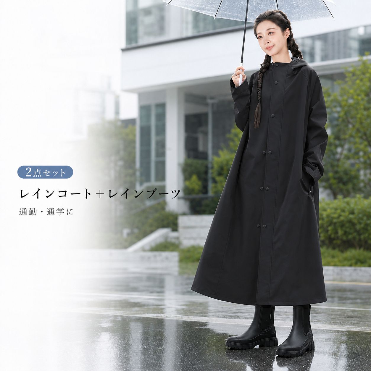 梅雨対策 レインコート レインブーツ レディース セット ロング丈 防水 雨の日 通勤 通学 自転車 長靴 台風 豪雨対策
