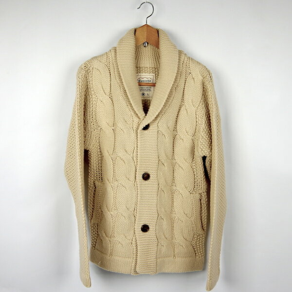 ケーブルショールニット【ホワイト・ベージュ/白・茶/white・beige】メンズ ニット knit ショールカーデ セーター カーディガン【M/L】アメカジ【2色展開】safari LEON