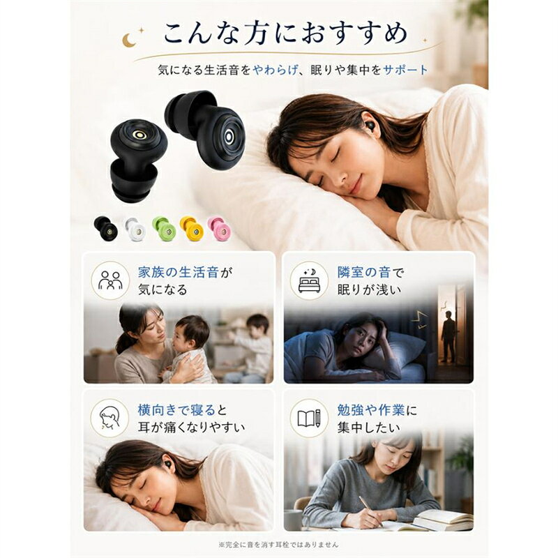 VENDERの耳栓 睡眠用 遮音 安眠 快眠 いびき対策 生活音対策 飛行機 勉強 集中 仕事 ライブ 通気性 シリコン 柔らかい フィット 寝返りok 旅行 読書 耳せん｜アングル3