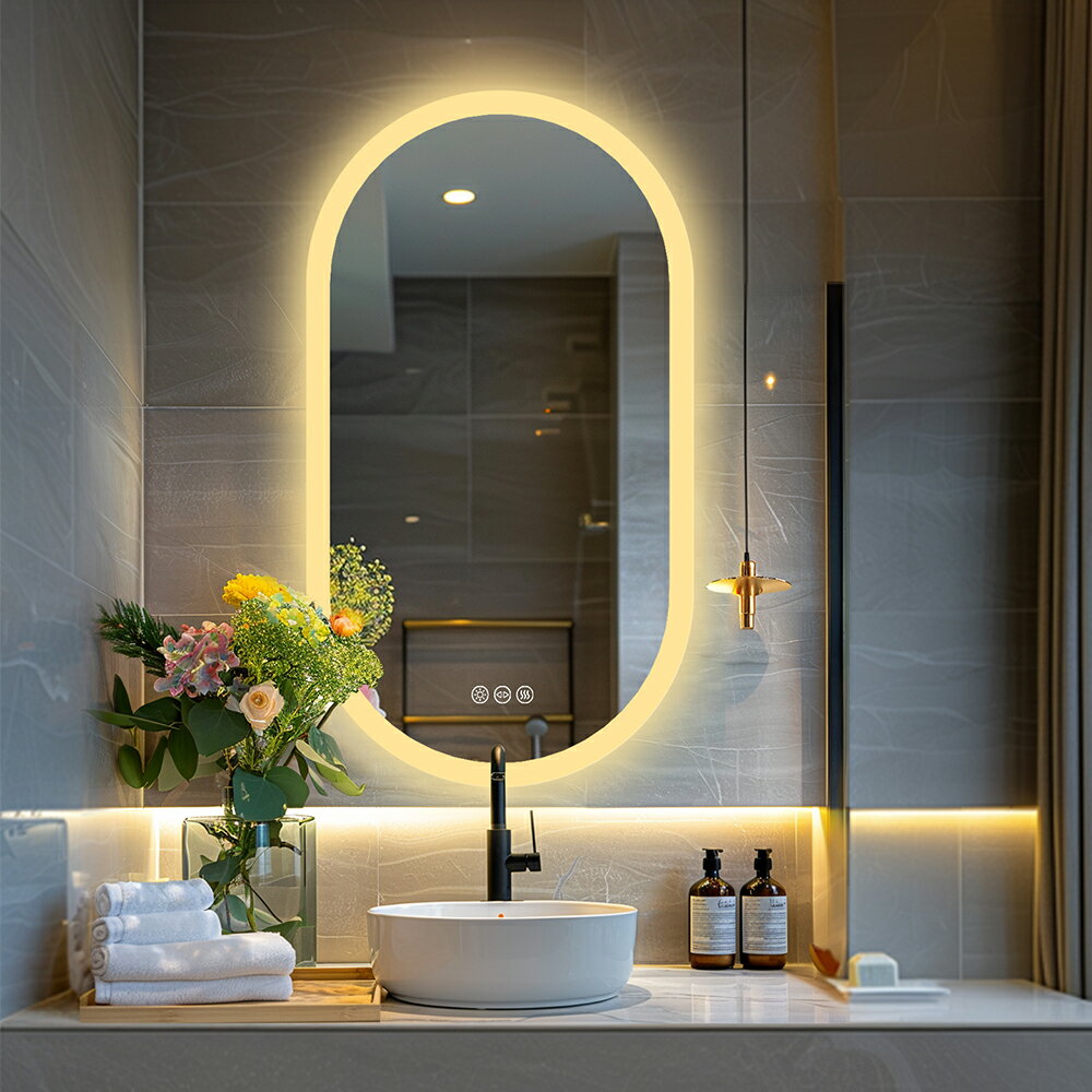 女優ミラー 洗面鏡 ledミラー 浴室鏡 幅50 高さ80cm 楕円 くもり止め くもらない 壁掛け ...