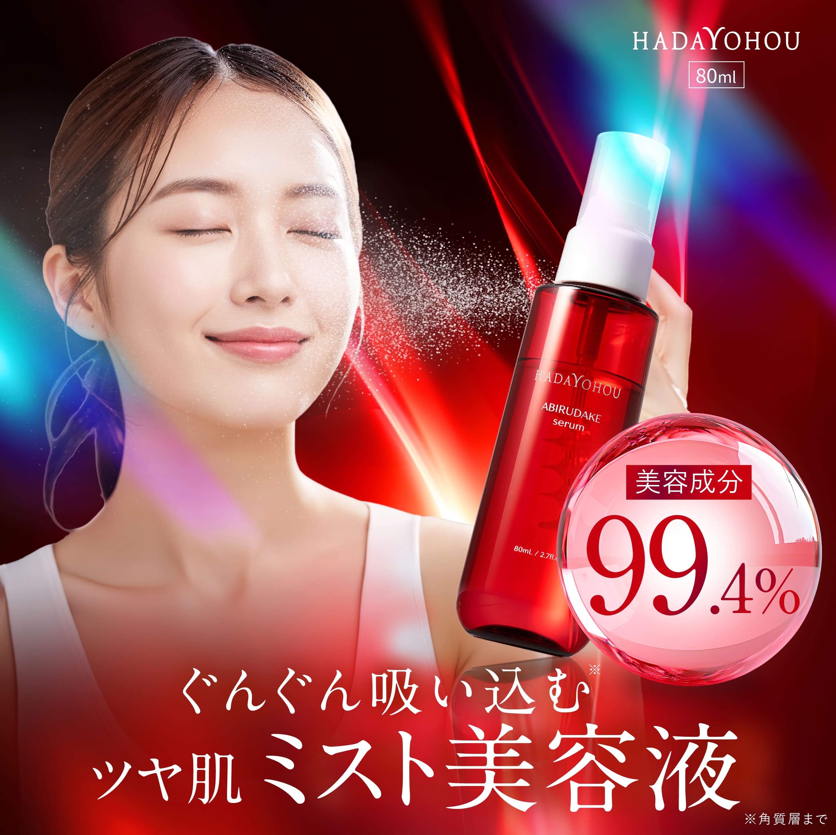 新発売★50%OFF★ HADAYOHOU (肌予報) アビルダケセラム ミスト美容液 (80mL) エイジングケア 導入美容液 ナイアシンアミド レチノール PDRN CICA 配合 コメ発酵液ベース 美容成分99.4% ナノバブル ハリ 透明感 毛穴 角質柔軟 肌管理 無香料 “浴びる美容液” 日本製