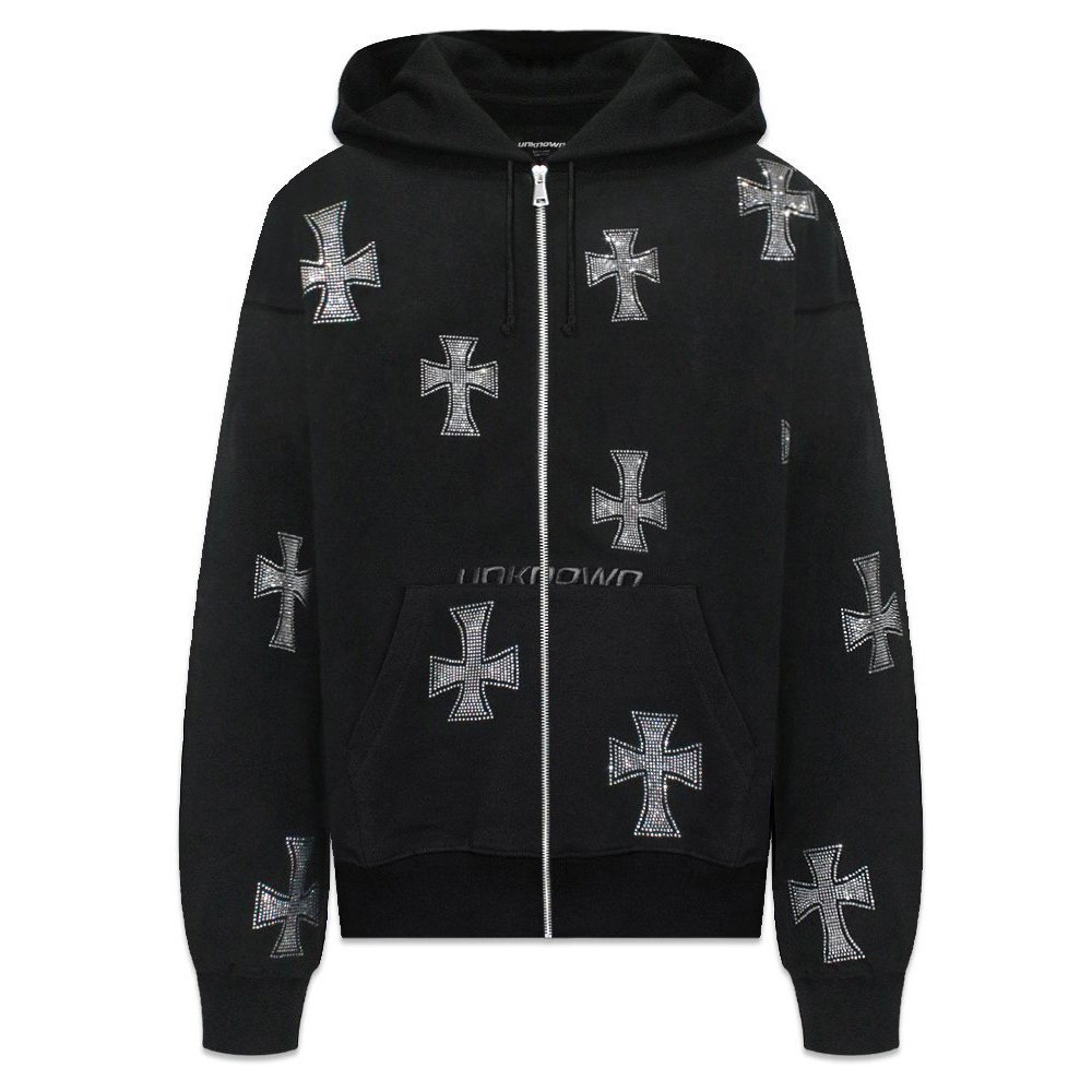 UNKNOWN LONDON / Cross Rhinestone Zip Up Hoodie