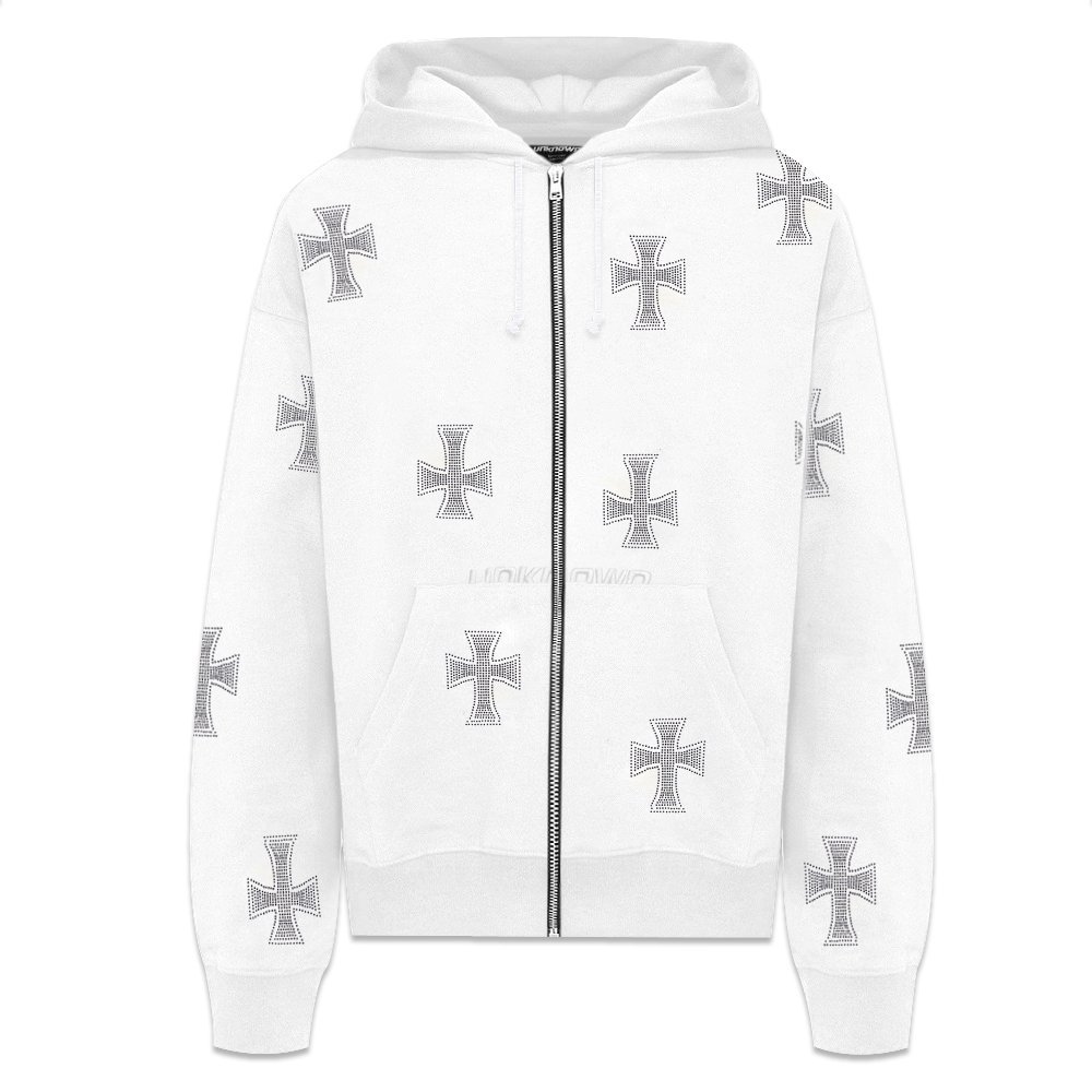 UNKNOWN LONDON / Cross Rhinestone Zip Up Hoodie