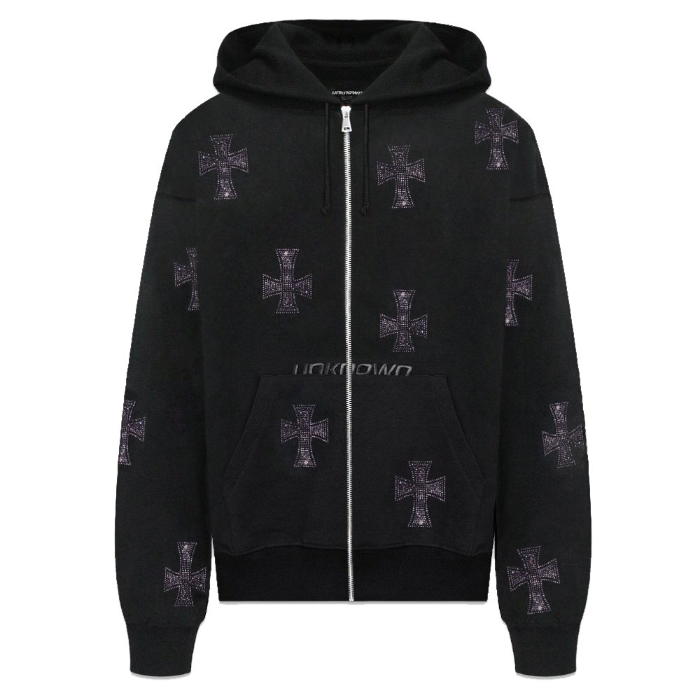 UNKNOWN LONDON / Cross Rhinestone Zip Up Hoodie