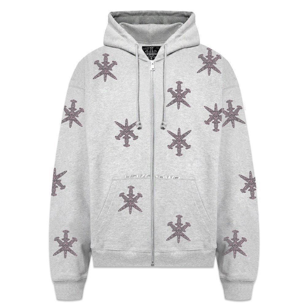 UNKNOWN LONDON / Dagger Rhinestone Zip Hoodie