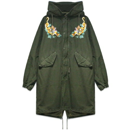 AS65 / Military Vintage Parka With Tiger & Palms Embroidery