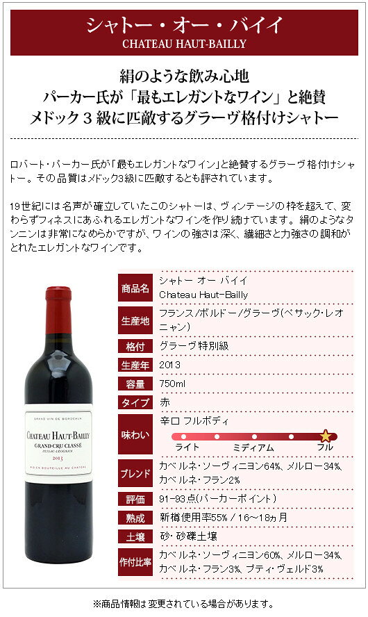 [2013] シャトー オー バイイ 750ml (グラーヴ特別級 ボルドー フランス)赤ワイン コク辛口 オーバイィ ^AIBY0113^ veritas-10017959 ヴェリタス〜輸入直販ワイン専門店 サンプル画像2