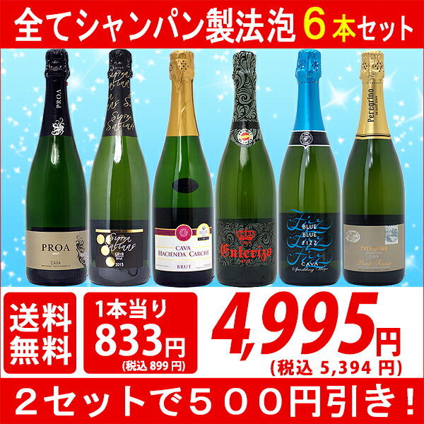 ▽5年連続楽天年間ランキング第1位 2セット500円引 送料無料 ワインセットスパークリング すべて本格シャンパン製法の極上辛口泡6本セット ワイン^W0A5D3SE^