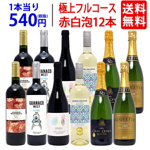 【送料無料】極上フルコース 赤白泡12本セット ワインセット (赤6本、白2本、泡4本) (6種類各2本) ^W0XX30SE^