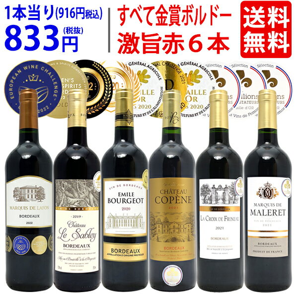 ワイン飲み比べセット ワイン ワインセット全て金賞フランス名産地 ボルドー赤6本セット 送料無料 飲み比べセット ギフト ^W0KGN0SE^