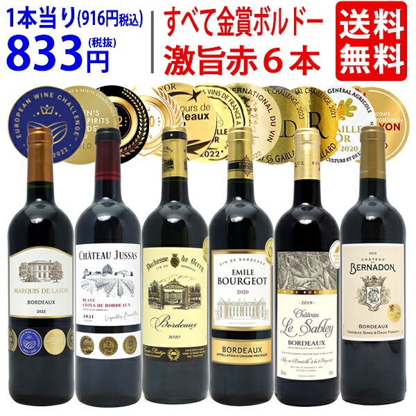 ワイン ワインセット全て金賞フランス名産地 ボルドー赤6本セット 送料無料 飲み比べセット ギフト ^W0KGN2SE^
