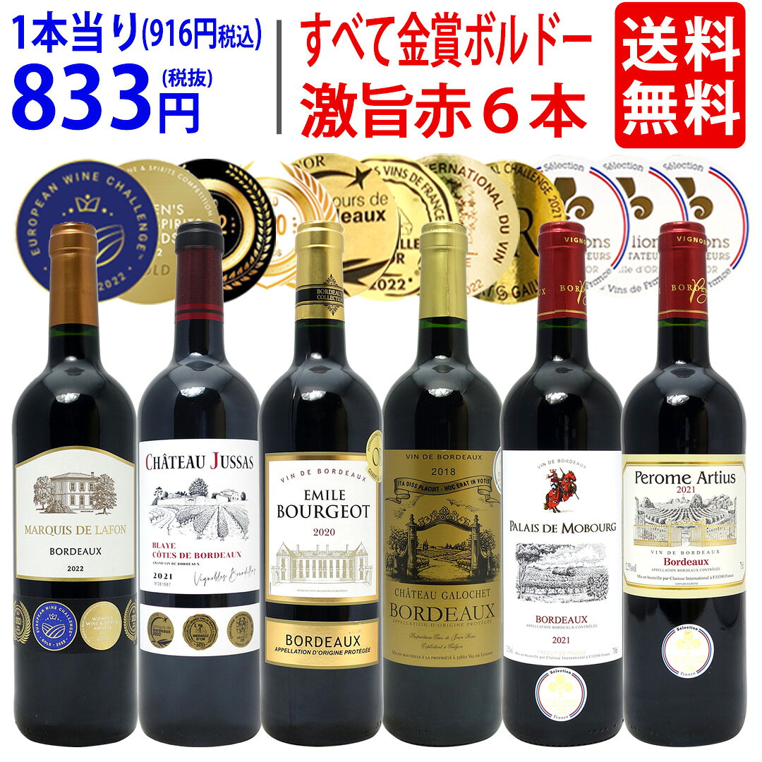 ワイン ワインセット全て金賞フランス名産地 ボルドー赤6本セット 送料無料 飲み比べセット ギフト ^W0KGN4SE^