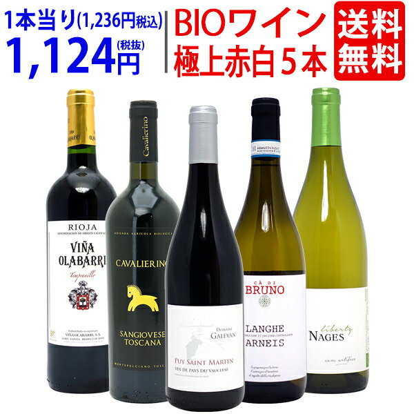 ワイン ワインセットオーガニックワイン 極上赤白5本セット 送料無料 (赤3本+白2本) BIO 飲み比べセット ギフト ^W02I82SE^