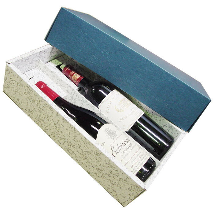 ○ ワイン2本入り用 ギフト箱紺色 +全包装+リボン又はのし ワイン ^GIFTBL02^