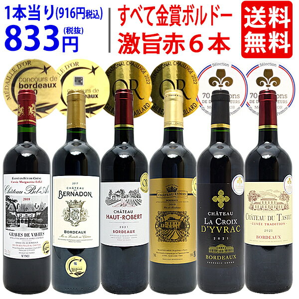 ワイン ワインセット全て金賞フランス名産地 ボルドー赤6本セット 送料無料 飲み比べセット ギフト ^W0KGL9SE^