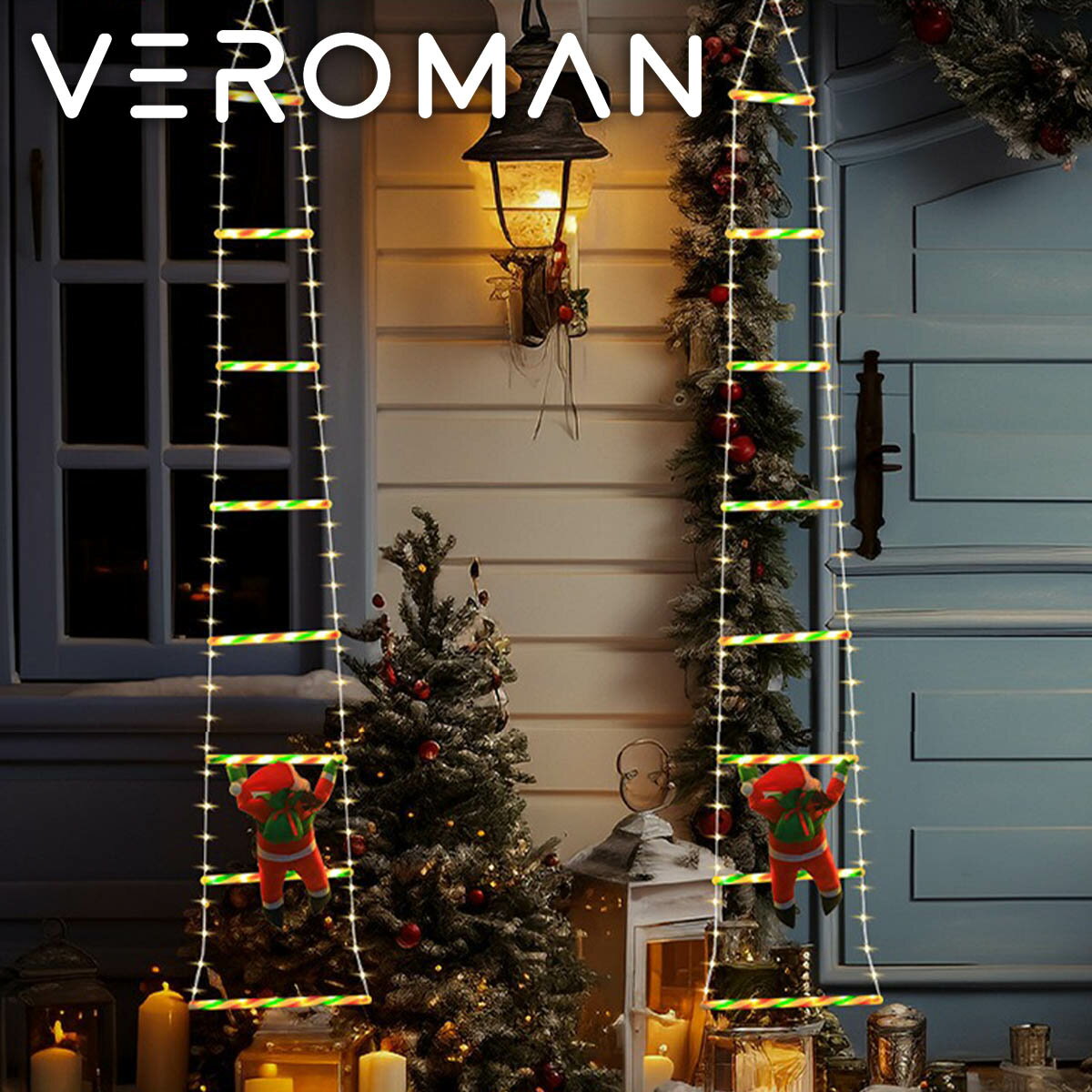 [1.7m] VeroMan LEDサンタクロースはしごライト クリスマスイルミネーション クリスマスツリー 壁飾り ..