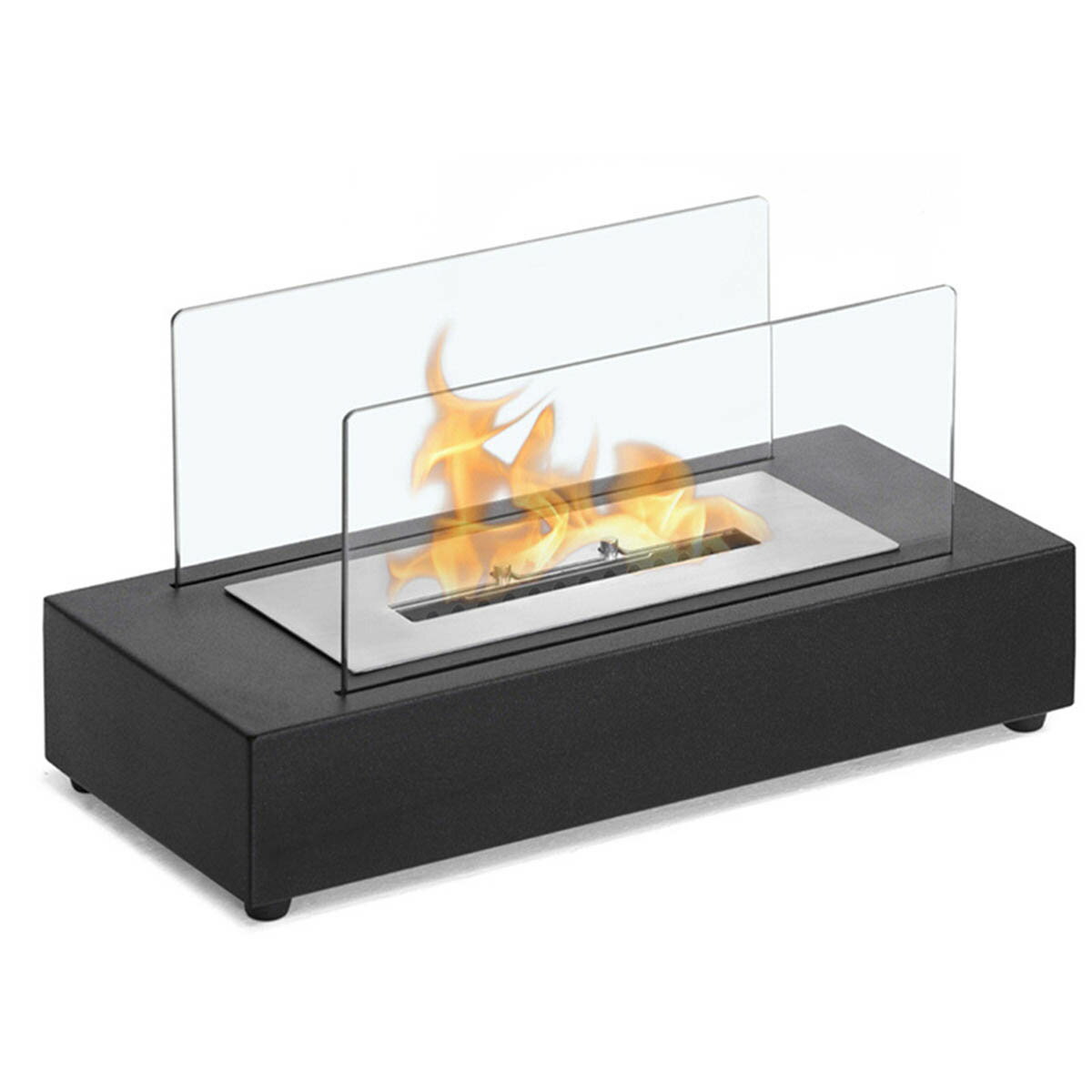 [長方形] VeroMan 卓上暖炉 バイオエタノール暖炉 ウィンドガード付 暖炉 卓上型 グラスファイヤー インドア 安全 耐風 無煙 屋外 インテリア パーティー 1