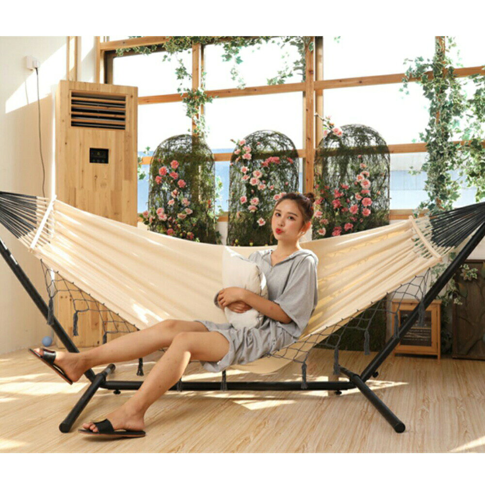 VeroMan 脚付き ハンモック タッセル 折り畳み可能 収納バッグ付き 自立式 室内 室外 兼用 ポータブル ベージュ、 2m×1m通販格安セール情報 楽天 通販