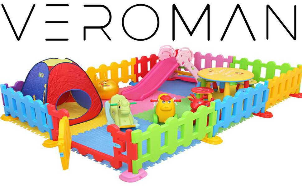 VeroMan キッズサークル キッズパーテーション プレイルームの柵 子供用 保育園 幼稚園 ジョイント式 折りたたみ 安全 扉ロックパステル パネル×9 扉パネル×1