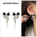 VeroMan BIJOU+ ピアス リボンピアス ブラックリボン×四芒星カットストーンが輝く 甘辛ミックスな存在感 クールで上品な小顔見え レディースイヤーア...