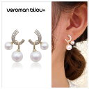 VeroMan BIJOU+ ピアス クロスラインに煌めくストーンと一粒パールが上品に調和 洗練された気質を引き立てる925銀針ピアス アレルギー対応 S925...
