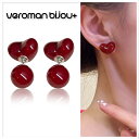 VeroMan BIJOU+ ボルドーレッドのハート&ラウンドピアス シンプルで上品な大人かわいいアクセサリー 軽やかな軽ラグジュアリーデザイン 韓国アクセサリ...