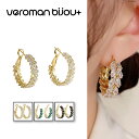 VeroMan BIJOU+ 幾何サークル×麦穂風ジルコニアピアス レディース 高見えデザイン 上品 韓国アクセサリー