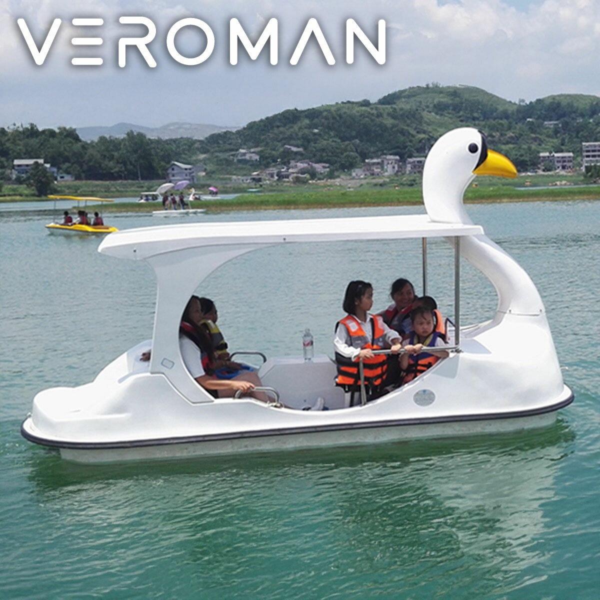 VeroMan 足漕ぎボート 足漕ぎ 水上ボート 水上 ボート 優雅に水上を舞うスワンデザイン 屋根付き 屋根 ..