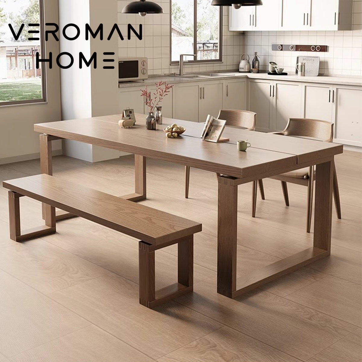 [テーブルのみ] VeroMan テーブル ソリッドウッドの長方形ダイニングテーブル 家庭用・リビング用 シン..