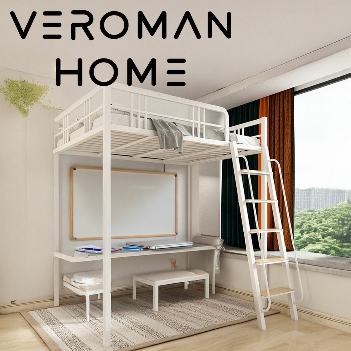 VeroMan 二段ベッド 鉄製ロフトベッド 子供用・学生用・寮向け 金属フレーム 安定感抜群 高耐荷重ダブ..