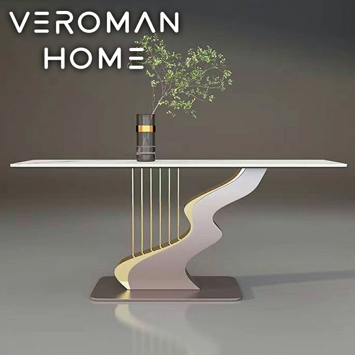 VeroMan 大理石調コンソールテーブル アート感あふれるデザイン脚 ハープ風 装飾台 玄関・リビングに置..