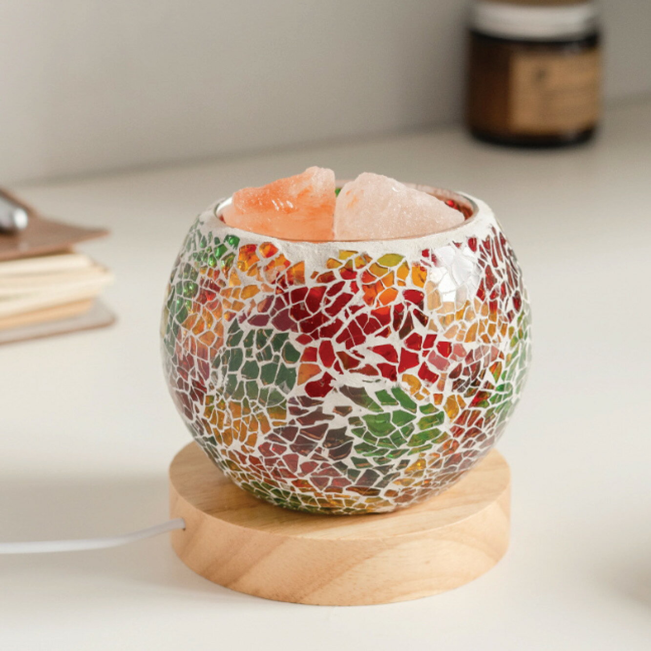 VeroMan ステンドグラスランプ アロマディフューザー ライト ムードライト ナイトライト モザイクガラ..