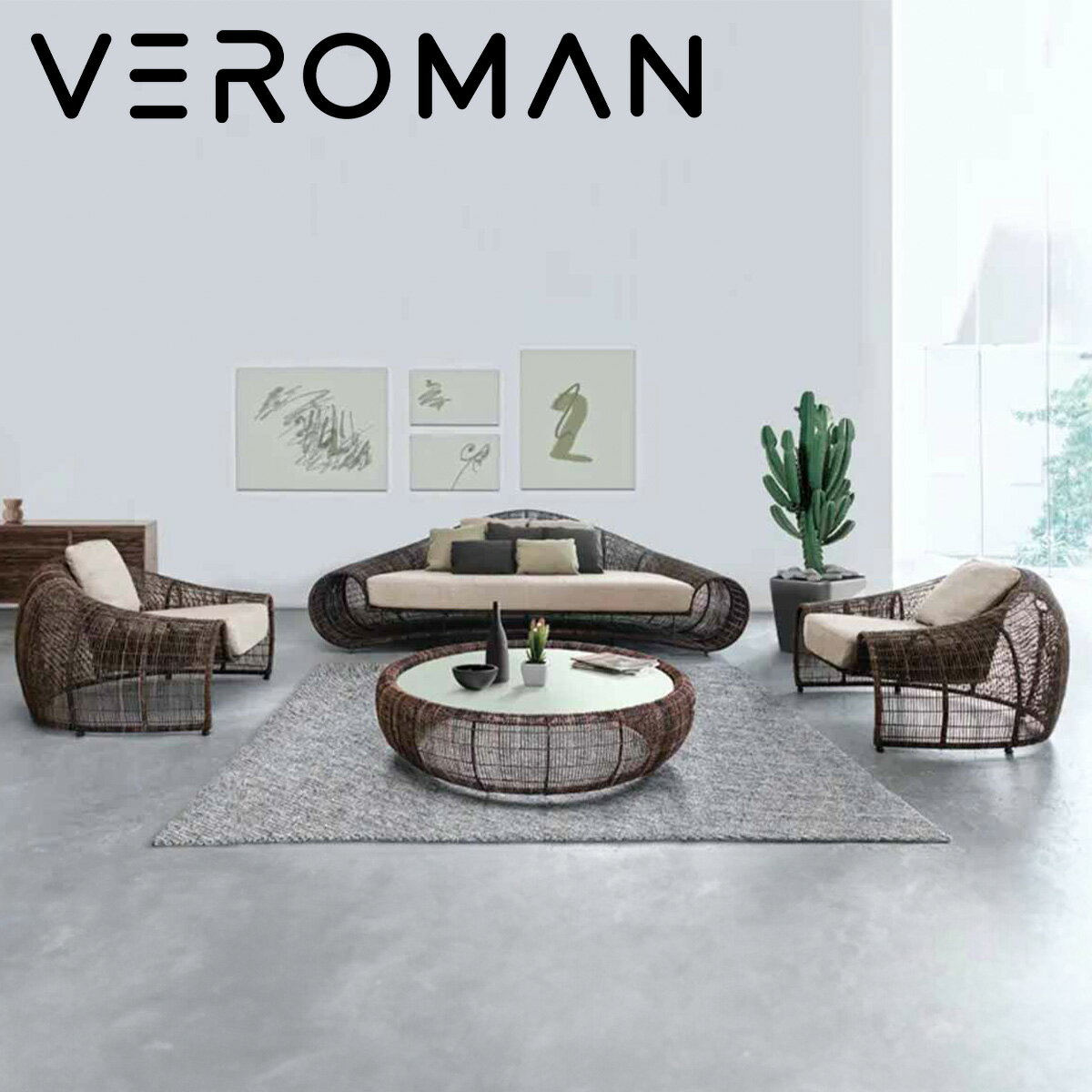 VeroMan ローテーブル 大小セット 円卓 セットテーブル アウトドア インドア 屋外 室内 プールサイド 庭 韓国インテリア[高さ40cmx幅90cmX高さ50cmx幅45cm]
