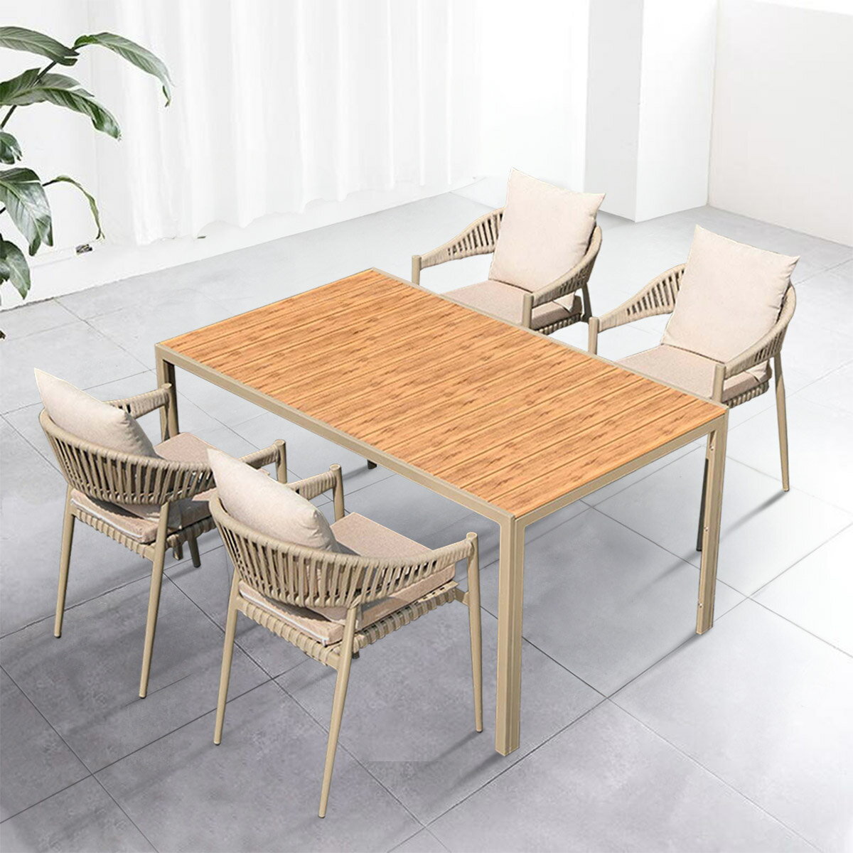 VeroMan テーブルセット 椅子4脚 テーブル チェア アウトドア インドア 屋外 室内 プールサイド 庭 韓..