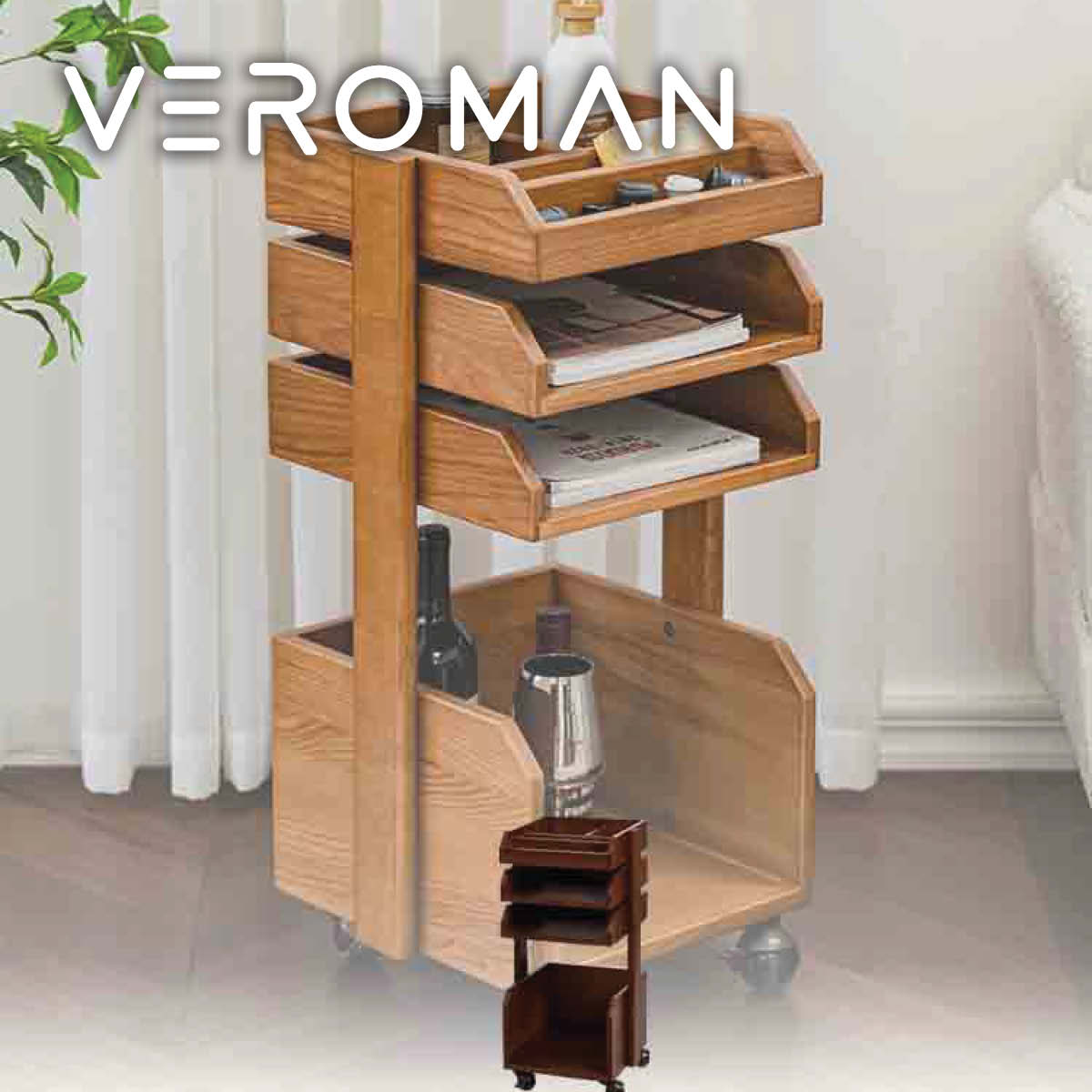 VeroMan 収納ラック 収納棚 キャスター付き 2段 ワゴン車 収納 キャビネット モダン レトロ シンプル 韓国インテリア 韓国家具 [高さ71cmx幅35cm]