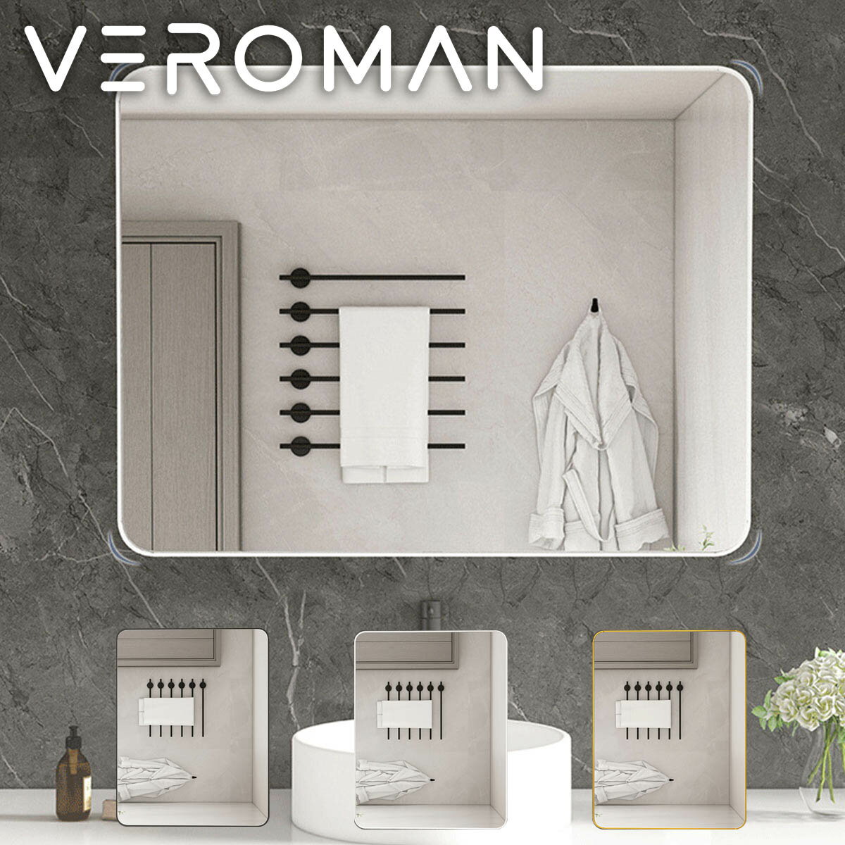 VeroMan ミラー 鏡 壁掛けミラー 壁掛け 洗面所 玄関 アンティーク ビンテージ シンプル おしゃれ 立て..