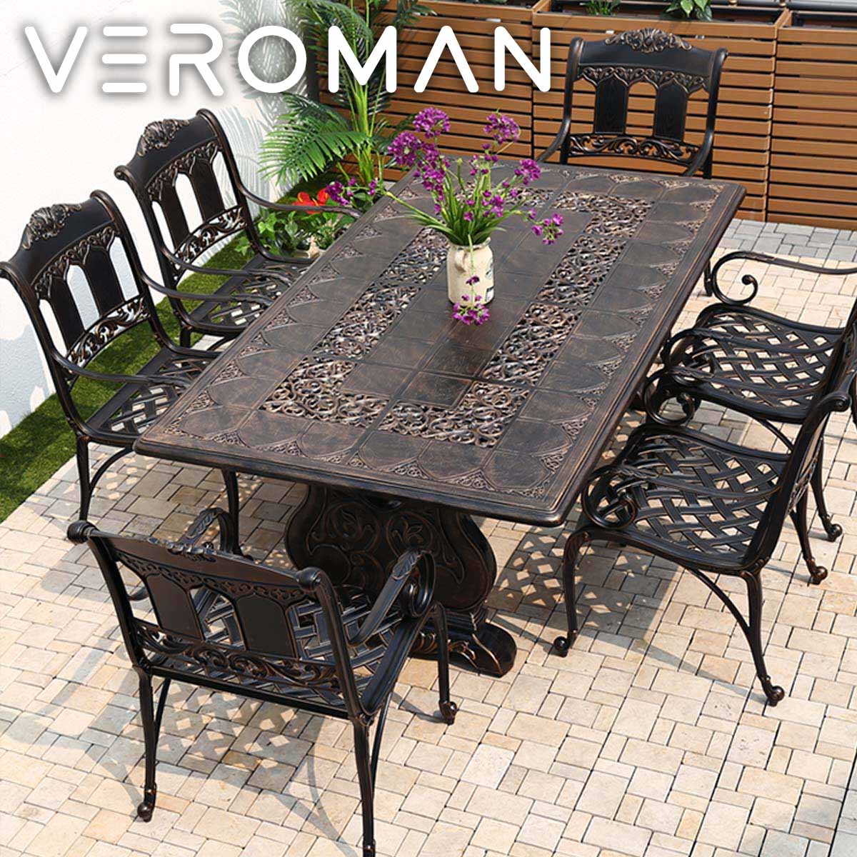 VeroMan 重厚感と優雅なクラシック彫刻が映える アルミ鋳造テーブル&チェアセット 自然美が魅力 韓国インテリア